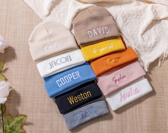 Embroidered Name Baby Beanie: Personalized Winter Hat, Custom Family Beanie, Christmas Gift for Kids