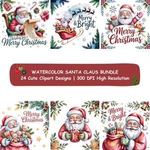 Aquarell Weihnachtsmann Clipart Bundle: Festliche Weihnachten PNG Illustrationen