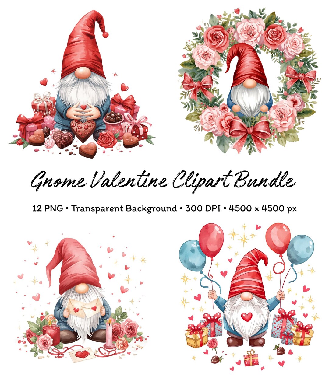 Gnome Valentine Clipart PNG, Cute Valentine Gnome Watercolor, Love ...