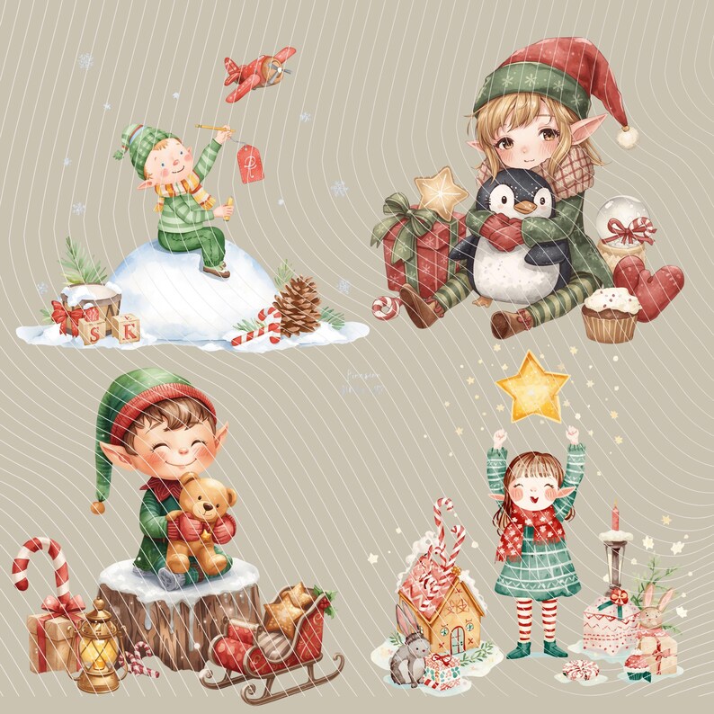 Elf Elements 20 Childlike Cute Christmas Elf PNG Bundle |cute Watercolor Elf Clipart ...