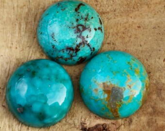 Natural Arizona Turquoise Round Cabochon Gemstones (3 Pcs Lot) For Jewelry Making