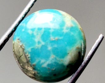 Natural Blue Turquoise Cabochon: 11mm Round Arizona Gemstone with Pyrite For JEWELRY Making.