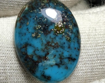 Natural Arizona Blue Turquoise Oval Cabochon, Pyrite Matrix (12x16 mm) For Jewelry Making