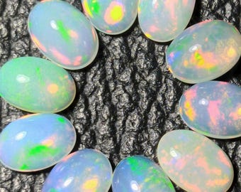 Natural Ethiopian Opal Oval Cabochon 6x4mm – Multi Fire Opal Gemstone for Jewelry Making