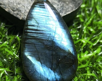 Natural Blue Flash Labradorite Pear Cabochon, 36x22mm Loose Gemstone (Pendant Stone)