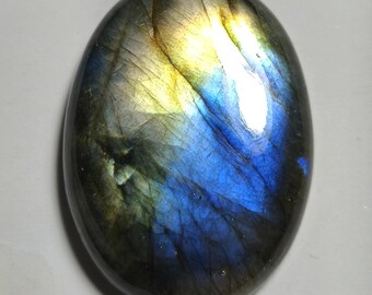 Natural Labradorite Oval Cabochon Gemstone | Blue Yellow Flash, 39x29mm, 88.80 Cts