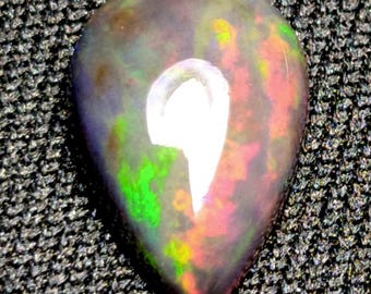 Natural Black Opal Pear Cabochon: Multicolor Ethiopian Gemstone for Jewelry Making