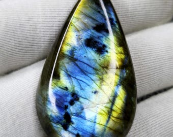 Natural Blue Fire Labradorite Pear Cabochon for Wire Wrap Jewelry (45×26 MM)