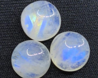 Natural Rainbow Moonstone Cabochons, Blue Flash Gemstone 3 pice round for Jewelry Making