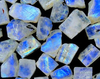 Natural Rainbow Moonstone Flashy Blue Moonstone 100% Natural Rainbow Moonstone Rough Loose Gemstone, Raw Crystal, Lot For Jewelry 18–10 MM