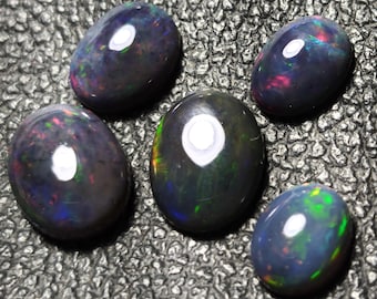 Black Ethiopian Opal Cabochon, Oval Gemstone, Multi-Fire Opal