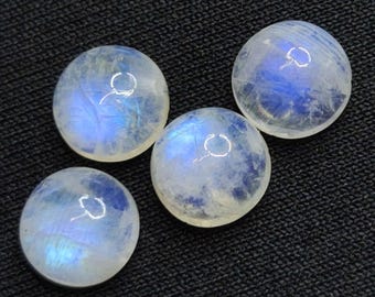 Natural Rainbow Moonstone Cabochons, Blue Flash Gemstone 4 pice round for Jewelry Making