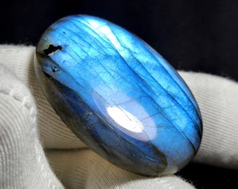 Natural Blue Fire Labradorite Oval Cabochon (37x25 MM), Pendant Gemstone for Jewelry Making