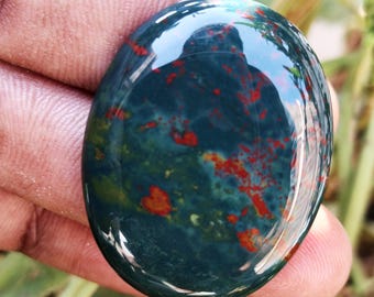 Oval Bloodstone Cabochon, Large Heliotrope Gemstone (35.5x28 MM)