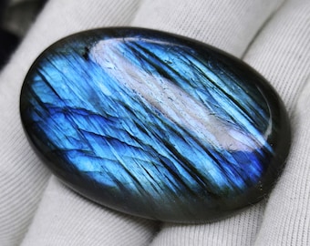Natural Blue Flash Labradorite Cabochon, Large Oval Gemstone for Pendants, 93 Ct (44x28mm)