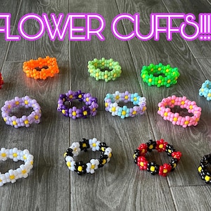 Kandi Flower Cuff Bracelet, Premade, Customizable, Rave, Festival, Christmas Gift, Birthday Gift, Party Favors, Jewelry, Handmade, Plur