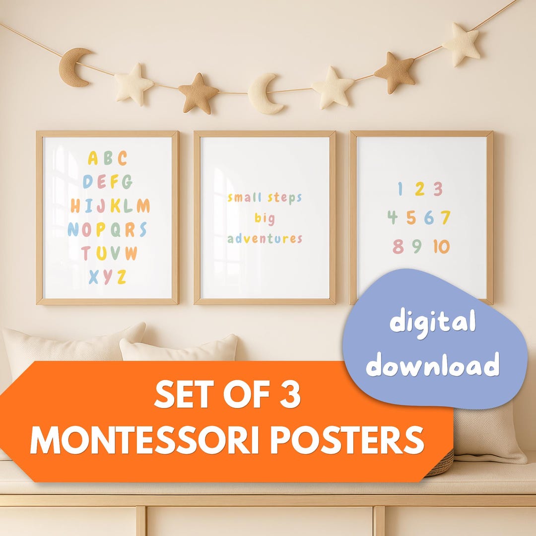 Set of 3 Montessori Posters | Alphabet & Numbers | Kids Learning Poster ...
