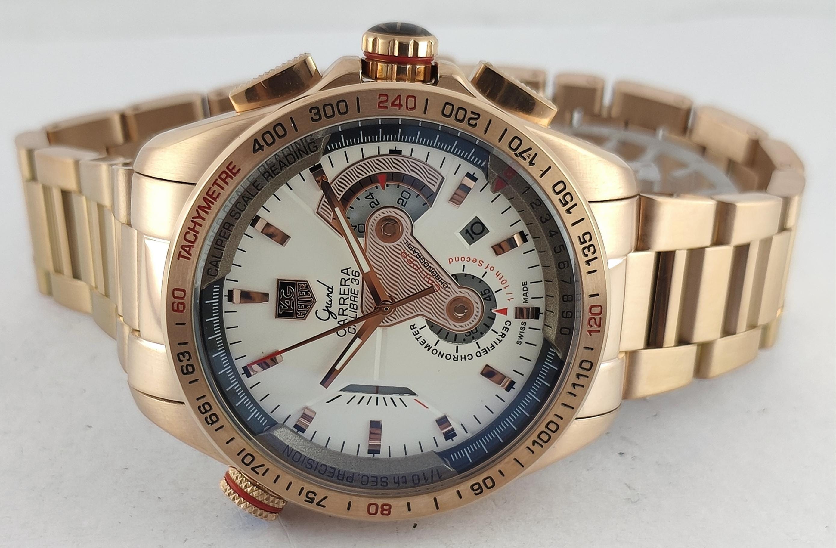 Vintage Tag Heuer Grand Carrera Chronograph White Dial Analog Men's Wristwatch Free Shipping