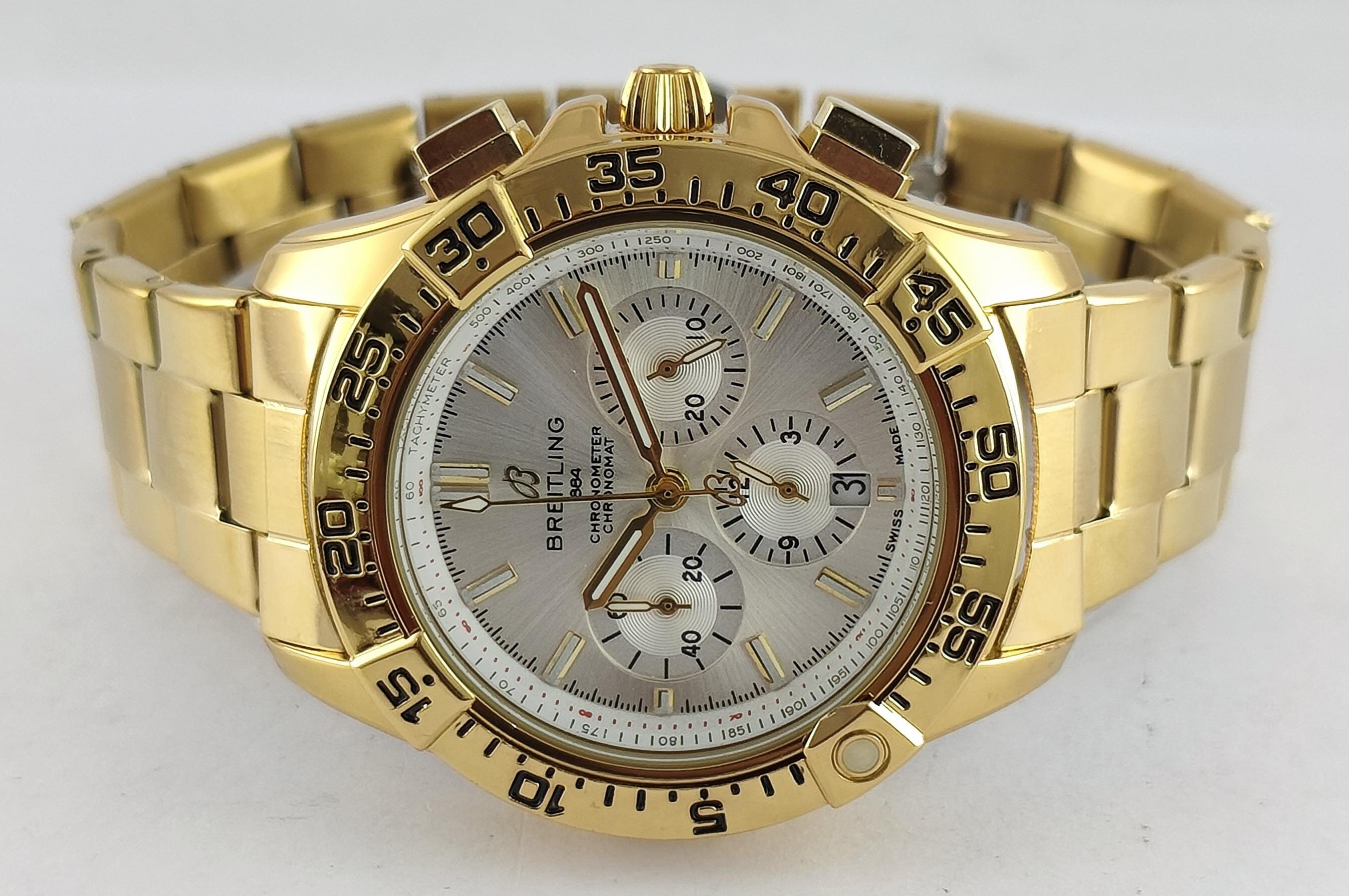 Vintage Breitling Chronograph Swiss White Dial Analog Men's Wristwatch GP Case Free Shipping