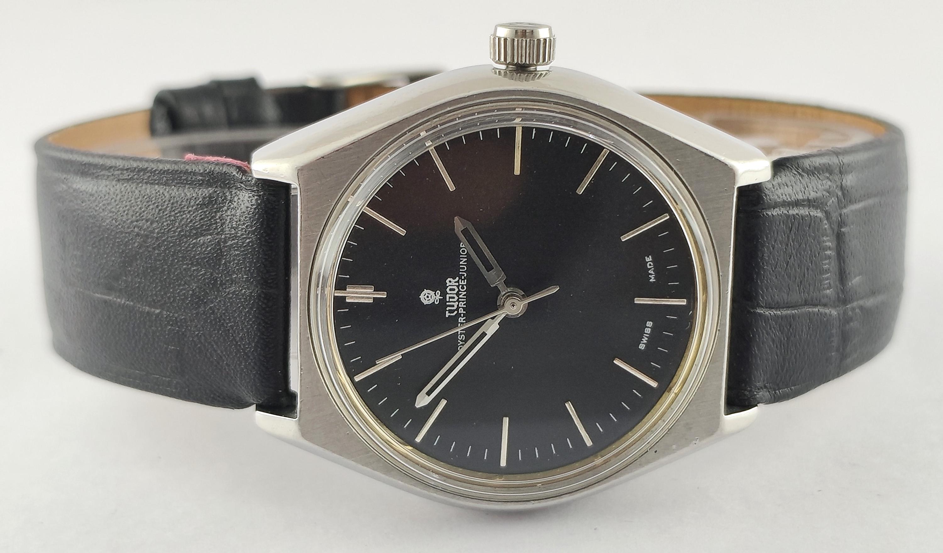 Vintage Tudor Hand Winding Swiss Black Dial Men's Wrist Watch 1980's Recently Service Free Shipping