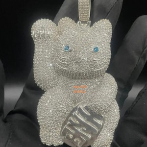 Colgante de gato con diamantes de 8,50 quilates completamente helado, colgante de gato helado, colgante de diamantes de dibujos animados, colgante de diamantes de hip hop, colgante de animal gato