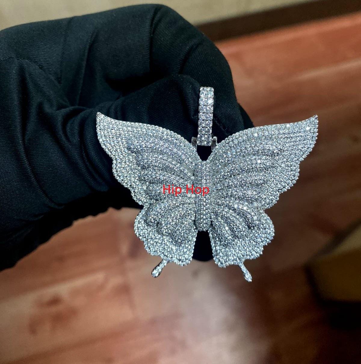 Moissanite Diamond Butterfly Pendant butterfly Pendant, 925 Sterling Silver Butterfly Pendant Trendy Diamond Butterfly Charm Pendant Hip Hop