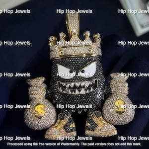 Ciondolo da uomo con diamanti da 7,20 ct, fatto a mano, personalizzato, con ciondolo a forma di cartone animato hip-hop, con zirconi cubici, diamanti rotondi, ciondolo con ciondolo a forma di cartone animato in 3D ghiacciato, argento sterling 925