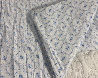 Laura Ashley King Flat Sheet Blue Floral Cottagecore Bedding English Country Garden Cotton Sheet