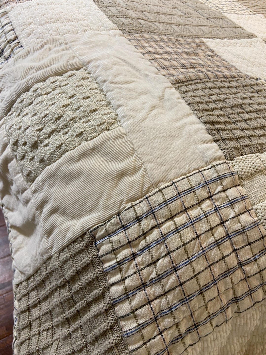 Neutral Window Quilt Neutral Patchwork Quilt Twin | Cottage Farmhouse Bedding | Vintage Soft ...