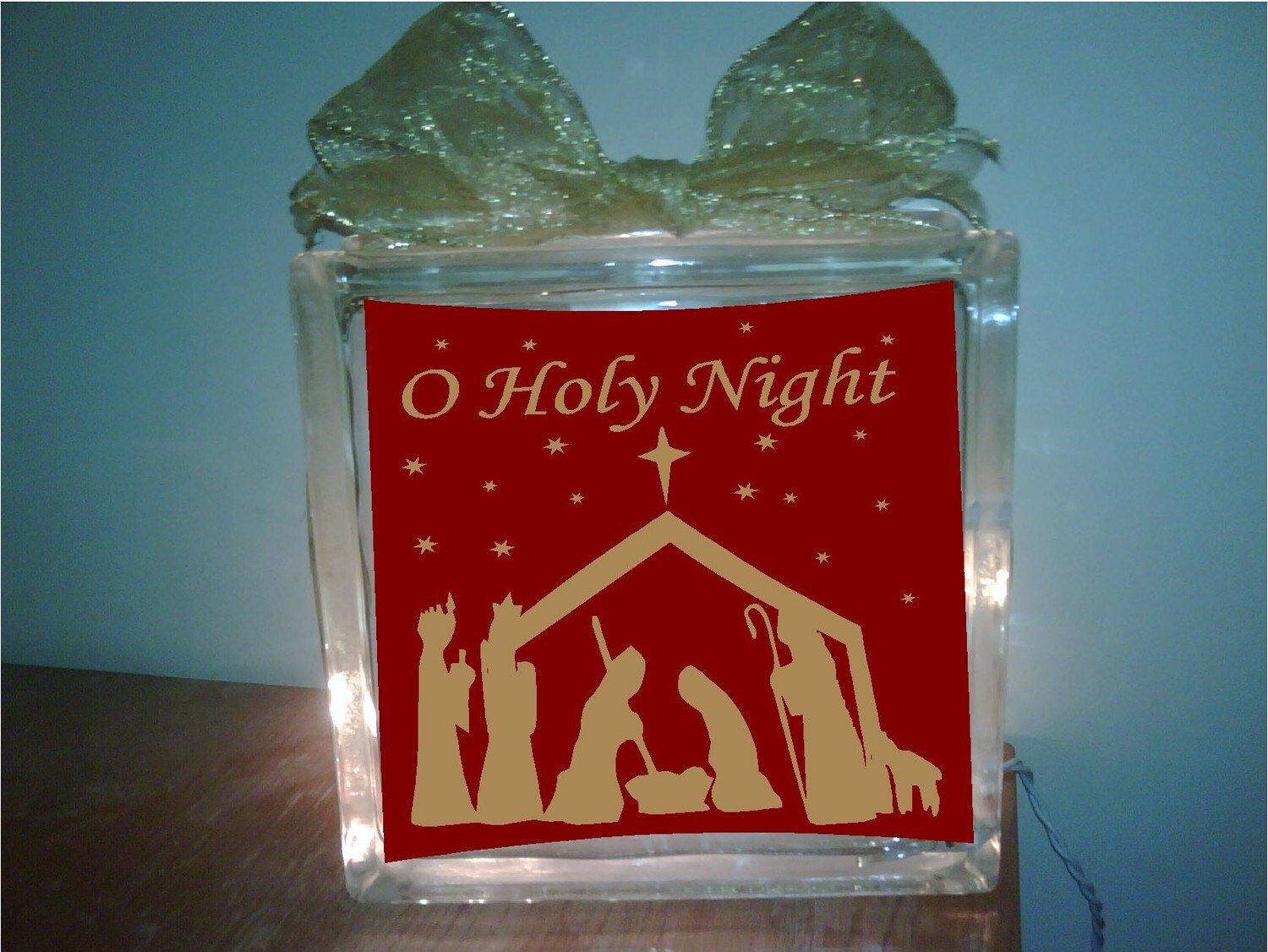 Beautiful Nativity scene glass block 2 tone with lights Etsy