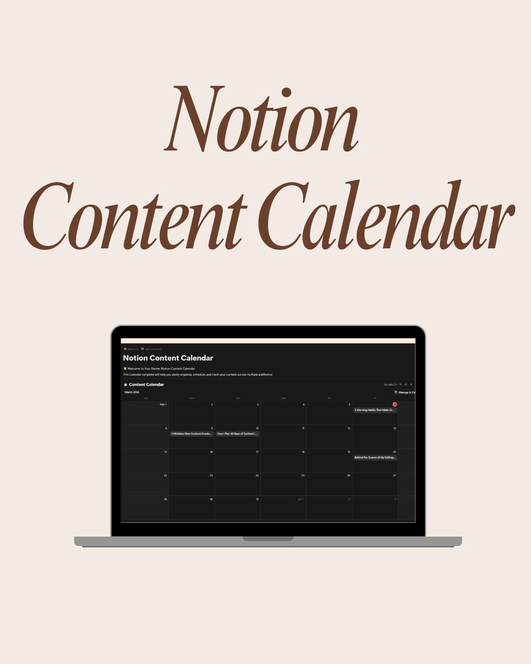 Notion Content Calendar Template | Social Media Planner | Instagram ...