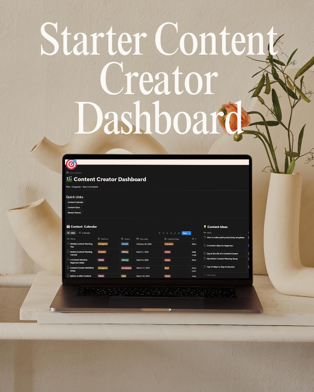 Starter Content Creator Notion Template | Social Media Planner ...