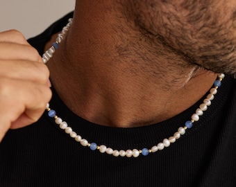 Collana girocollo da uomo, collana da uomo, collana da uomo per tutti i giorni, collana di perle, regalo per la festa del papà per lui, regalo per il fidanzato, regalo di Natale