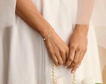 Gold Pearl Bracelet with CZ, Natural Freshwater Pearl Bracelet, Wedding Bracelet, Wedding Jewellery, Bridesmaid Gift, Mothers Day Gift