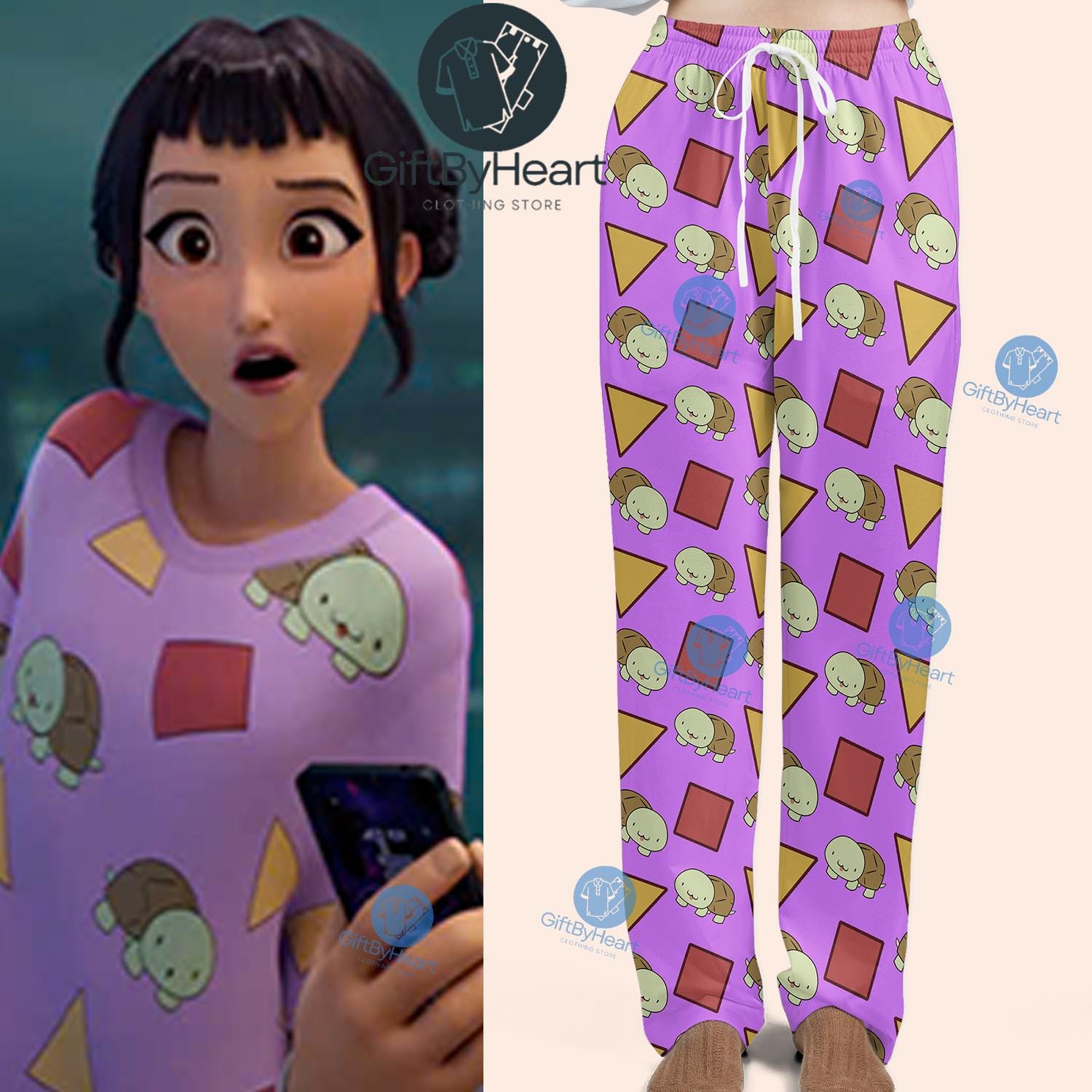 Kpop Demon Hunters Pajama Pants – Zoey’s Turtle Print Sleepwear – Cute Cozy Loungewear – Unique Kpop Fan Gift