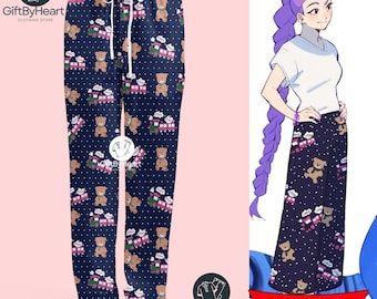 Kpop Demon Hunter Pajama Pants – Rumi Inspired Sleepwear – Cute Teddy Bear Christmas Lounge Pants – Kpop Fan Gift
