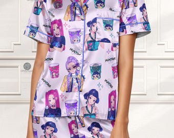 Huntrix Girls  Pajamas Set, Kpop Demon Hunters Pajamas, Kpop Fan Sleepwear, Huntrix Fan Shirt Gift, Rumi Zoey Mira Graphic Shirt