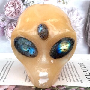 4.1&quot;+ Natural Geode Stone Quartz Alien Skull,Crystal Quartz,Alien,Crystal Alien Skull,Home Decoration,Crystal Gifts,Gift 1PC