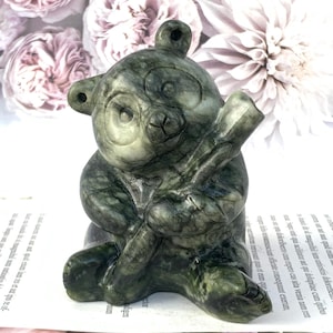 3,4 &#39;&#39;+ Natürliche Grüne Jade Quarz Panda Schädel, Quarz Kristall, Hand geschnitzt, Kristall Panda, Panda Schädel, Dekoration Kristall Geschenke 1PC