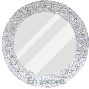 Handmade Mother of Pearl Inlay Round Mirror - Blue Striped Boho Wall Decor
