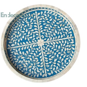 Floral Bone Inlay Tray: Handcrafted Mango Wood Serving Tray