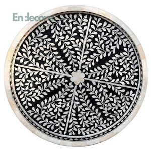 Bone Inlay Round Tray Boho Chic Floral Design – Handcrafted Decorative Tray for Serving, Display & Elegant Home Décor Accent Tray