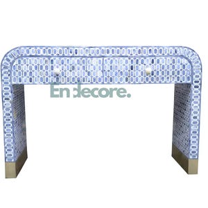 Bone Inlay Console Table with Storage | Handmade Study Desk by Endecore Art | Black Inlay Work Desk | Artisan Home Office Table