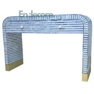 Bone Inlay U-Shaped Desk: Handmade Moroccan Console Table