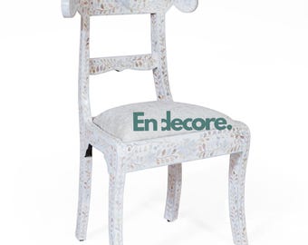 Mother of Pearl Inlay Chair: Handmade Floral Vanity Armchair