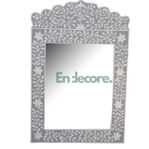 Handmade Bone Inlay Mirror Frame: Grey Decorative Wall Mirror
