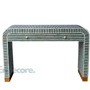 Handmade Bone Inlay U Console Table with 2 Drawers in green, Desk, office table , Entryway Console Table, Bone Inlay Table, Free Shipping