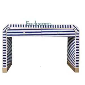 Handgemaakte U-consoletafel met beeninleg en 2 lades | Indiaas inlegwerk | Consoletafel in de gang | Tafel met beeninleg | Gratis verzending