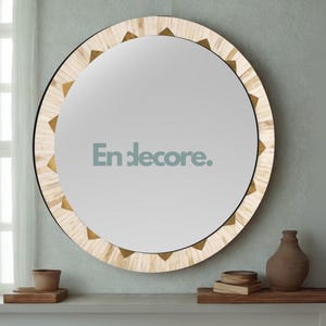 Handmade Bone Inlay Round Mirror – White Striped Frame Decorative Wall Mirror for Bathroom, Living Room, Entryway | Endecore Art