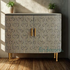 Handmade Bone Inlay 2-Door Cabinet | Black & White Sideboard | Indian Buffet Chest | Storage Cabinet | Endecore Art Furniture
